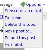 Drop-down menu, forum post