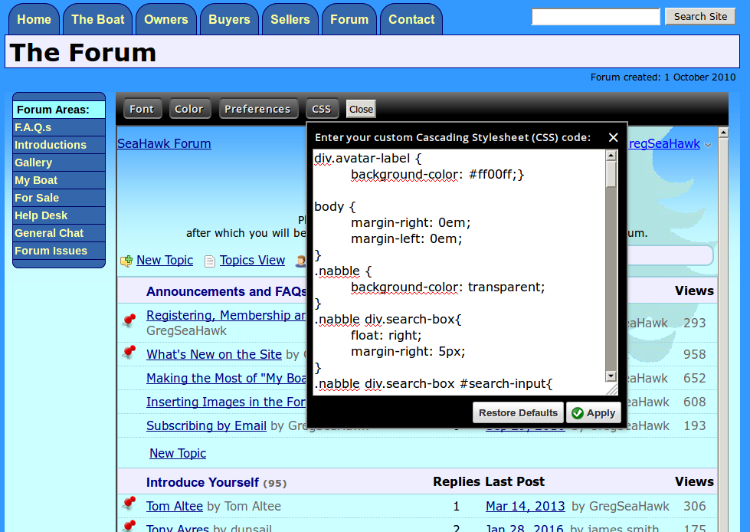 SeaHawk Forum Screenshot